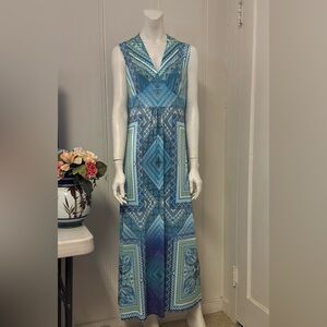 ONE WORLD LION Maxi Dress BOHO Sleeveless Bling Blue Purple Green #119794 Sz M